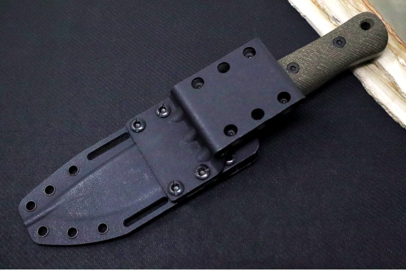 Reiff Knives F5 GEN2 Fixed Blade - Green Canvas Micarta Handle / CPM-Magnacut Steel / Stonewashed Drop Point Blade / Black Kydex Sheath