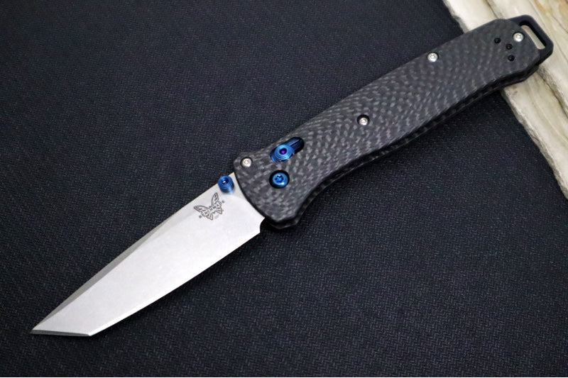 Benchmade 537-09 Bailout - M390 Steel / Tanto Blade/ Stonewash Finish / Black Carbon Fiber Handle with Blue Accents