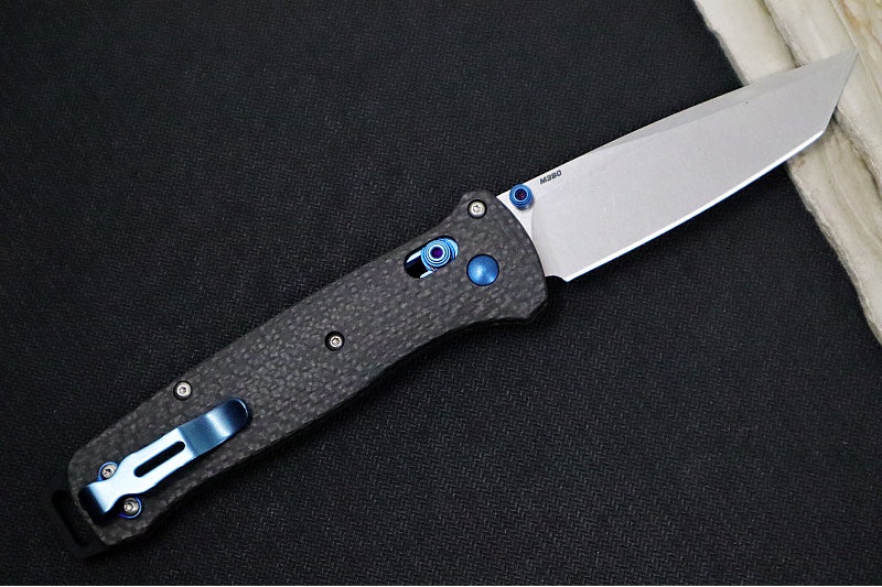 Benchmade 537-09 Bailout - M390 Steel / Tanto Blade/ Stonewash Finish / Black Carbon Fiber Handle with Blue Accents