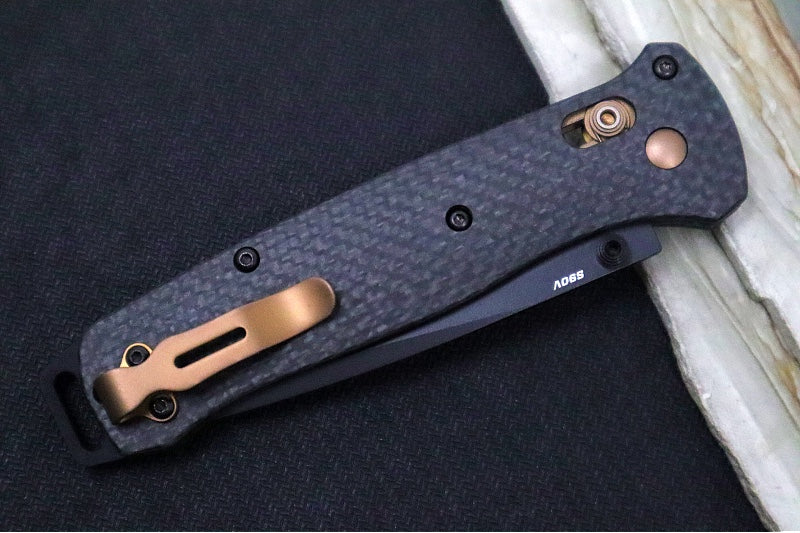 Benchmade 537-10 Bailout - CPM-S90V Steel / Tanto Blade/ Stonewash Finish / Black Carbon Fiber Handle with Bronze Accents - Northwest Knives