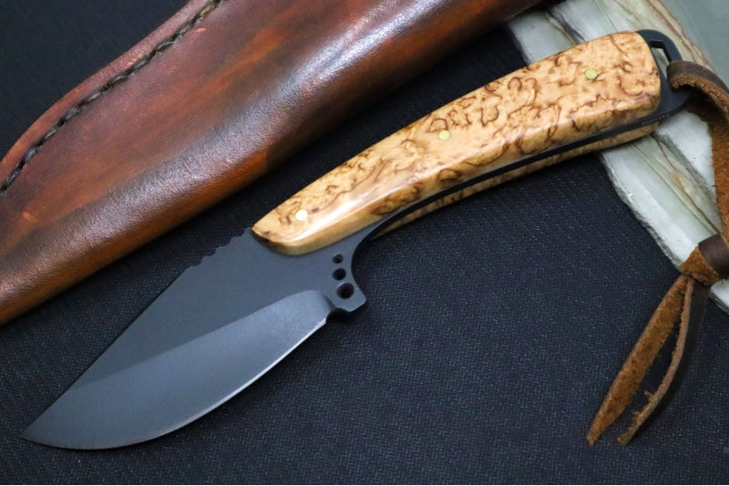 Emery Custom Knives Fixed Blade 4" - Amboyna Wood Handle / CPM-S35VN Blade / Hand-Stitched Brown Leather Sheath ZC00062547