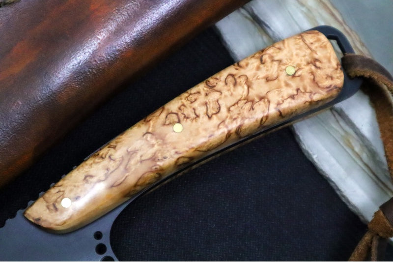 Emery Custom Knives Fixed Blade 4" - Amboyna Wood Handle / CPM-S35VN Blade / Hand-Stitched Brown Leather Sheath ZC00062547