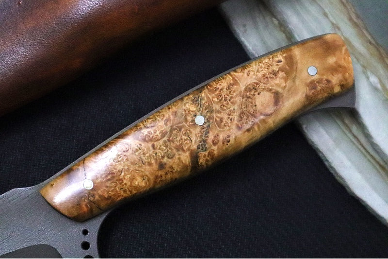 Emery Custom Knives Fixed Blade 4" - Amboyna Wood Handle / CPM-S35VN Blade / Hand-Stitched Brown Leather Sheath ZC00062539