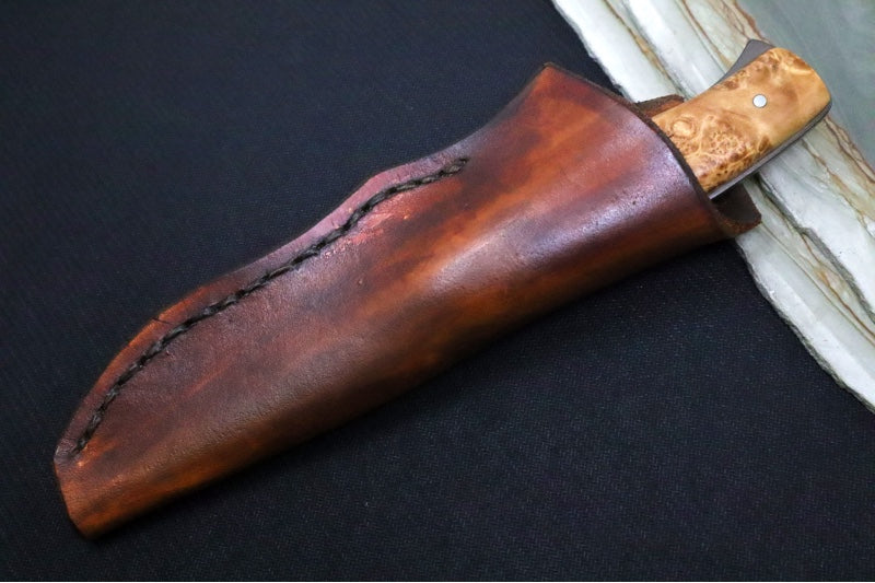 Emery Custom Knives Fixed Blade 4" - Amboyna Wood Handle / CPM-S35VN Blade / Hand-Stitched Brown Leather Sheath ZC00062539