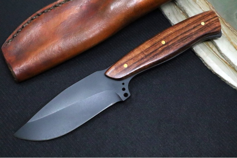 Emery Custom Knives Fixed Blade 4" - Grandaillo Wood Handle / CPM-S35VN Blade / Hand-Stitched Brown Leather Sheath ZC00062546