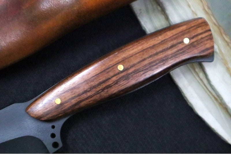 Emery Custom Knives Fixed Blade 4" - Grandaillo Wood Handle / CPM-S35VN Blade / Hand-Stitched Brown Leather Sheath ZC00062546 - Northwest Knives