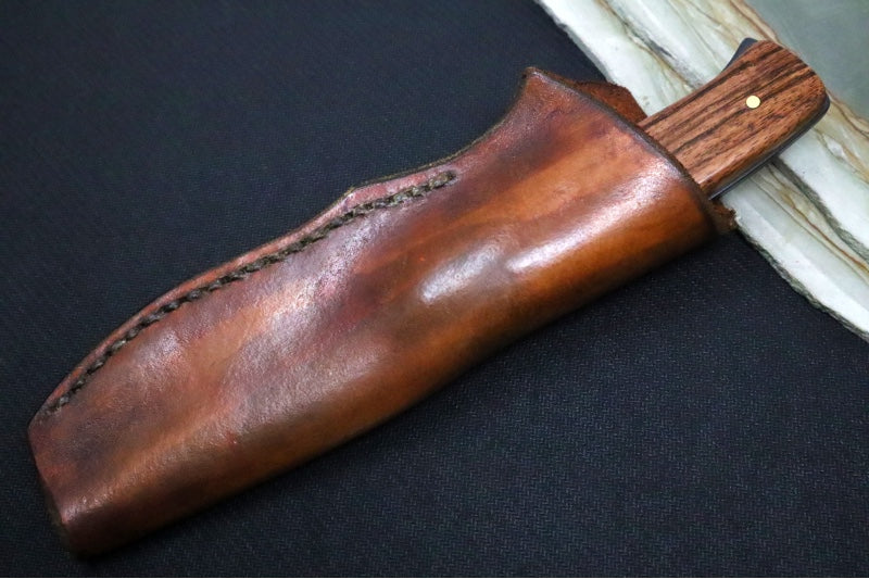 Emery Custom Knives Fixed Blade 4" - Grandaillo Wood Handle / CPM-S35VN Blade / Hand-Stitched Brown Leather Sheath ZC00062546 - Northwest Knives