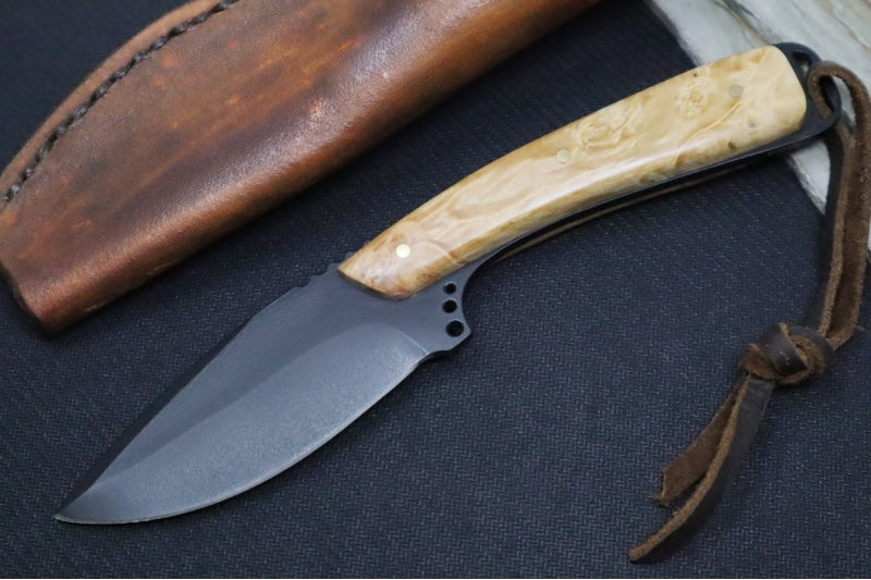 Emery Custom Knives Fixed Blade 3.5" - Olive Wood Handle / CPM-S35VN Blade / Hand-Stiched Brown Leather Sheath ZC00062545