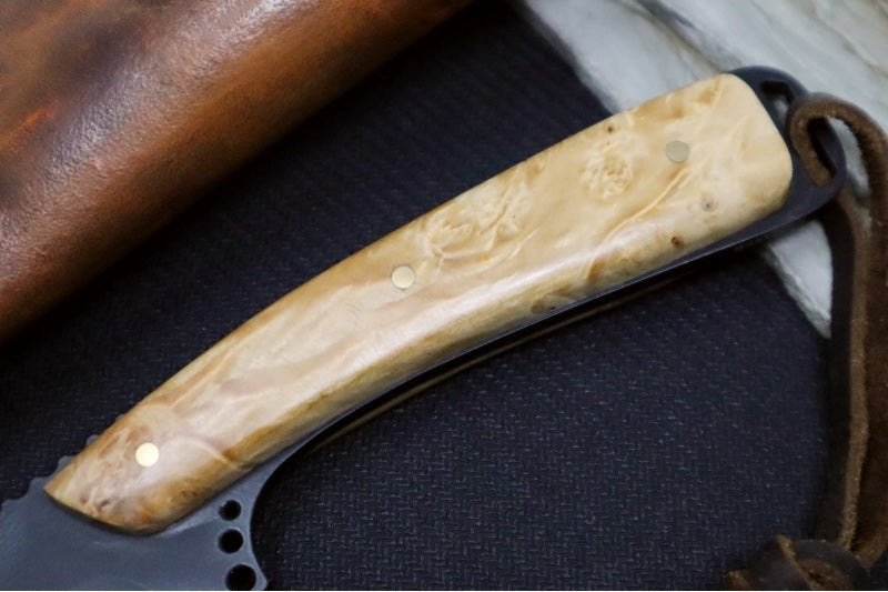 Emery Custom Knives Fixed Blade 3.5" - Olive Wood Handle / CPM-S35VN Blade / Hand-Stiched Brown Leather Sheath ZC00062545