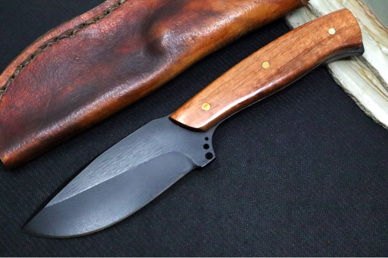 Emery Custom Knives Fixed Blade 4" - KOA Wood Handle / CPM-S35VN Blade / Hand-Stitched Brown Leather Sheath ZC00062544 - Northwest Knives