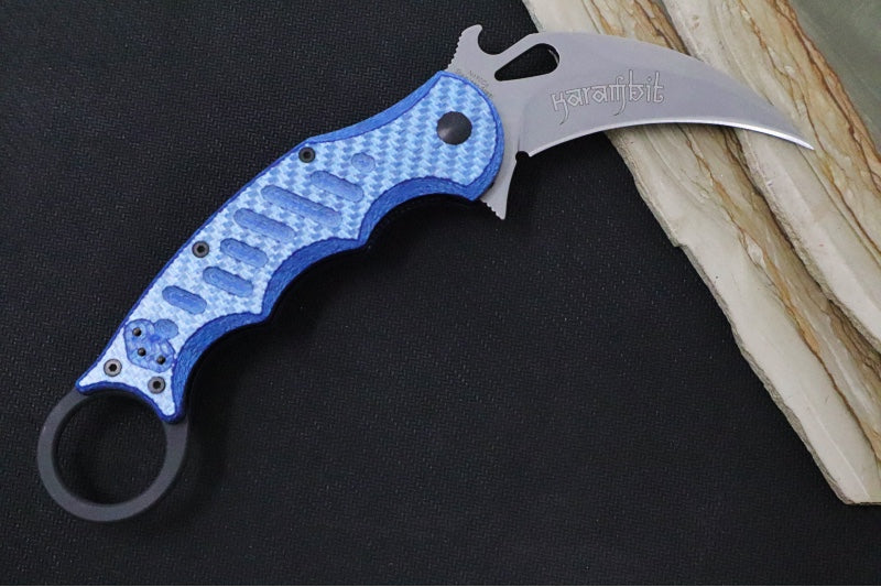 Fox Knives Karambit - Blue Twill Carbon Fiber Handle / Stonewashed N690Co Blade / Emerson Wave - FOX479BLTSW - Northwest Knives