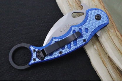 Fox Knives Karambit - Blue Twill Carbon Fiber Handle / Stonewashed N690Co Blade / Emerson Wave - FOX479BLTSW