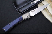 Benchmade 315 Successor - M390 Steel / Spearpoint Blade/ Satin Finish / Crater Blue Anodized Aluminum & Ash Grey Aluminum Bolsters - Northwest Knives