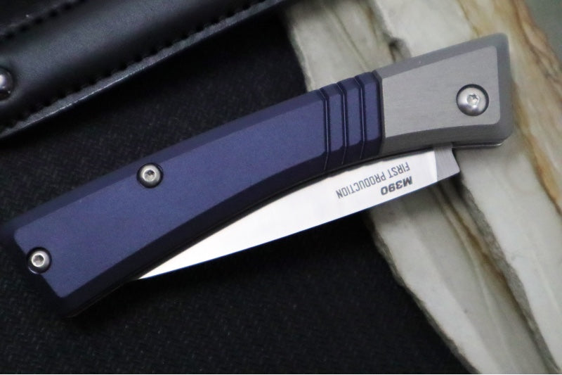 Benchmade 315 Successor - M390 Steel / Spearpoint Blade/ Satin Finish / Crater Blue Anodized Aluminum & Ash Grey Aluminum Bolsters - Northwest Knives