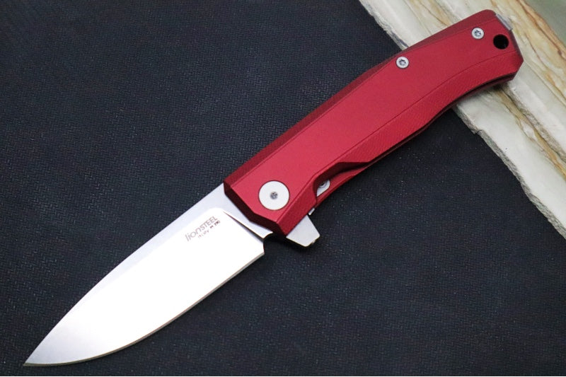 Lionsteel Myto Flipper - Stonewashed Drop Point Blade / M390 Steel / Red Anodized Aluminum Handle MT01ARS