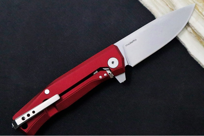 Lionsteel Myto Flipper - Stonewashed Drop Point Blade / M390 Steel / Red Anodized Aluminum Handle MT01ARS