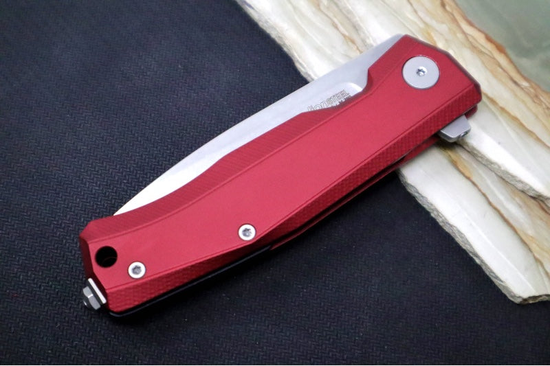 Lionsteel Myto Flipper - Stonewashed Drop Point Blade / M390 Steel / Red Anodized Aluminum Handle MT01ARS