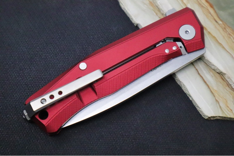 Lionsteel Myto Flipper - Stonewashed Drop Point Blade / M390 Steel / Red Anodized Aluminum Handle MT01ARS