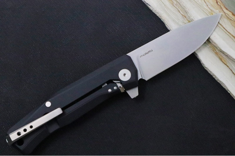 Lionsteel Myto Flipper - Stonewashed Drop Point Blade / M390 Steel / Black Anodized Aluminum Handle MT01ABS