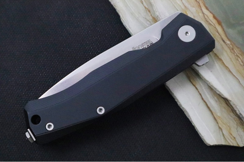 Lionsteel Myto Flipper - Stonewashed Drop Point Blade / M390 Steel / Black Anodized Aluminum Handle MT01ABS