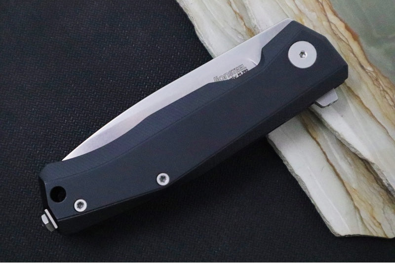 Lionsteel Myto Flipper - Stonewashed Drop Point Blade / M390 Steel / Black Anodized Aluminum Handle MT01ABS - Northwest Knives