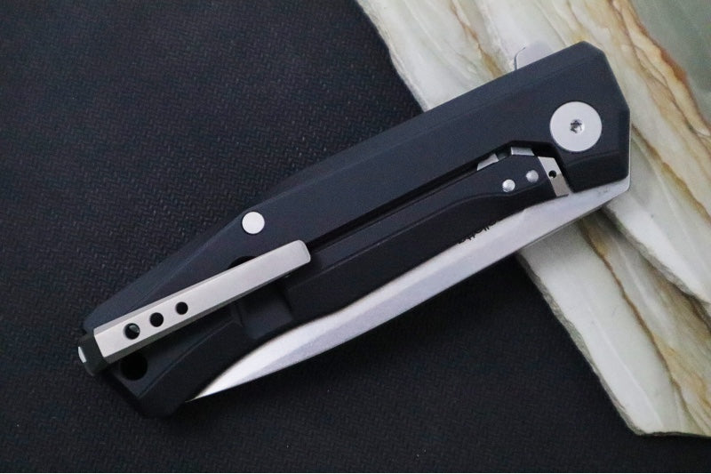 Lionsteel Myto Flipper - Stonewashed Drop Point Blade / M390 Steel / Black Anodized Aluminum Handle MT01ABS