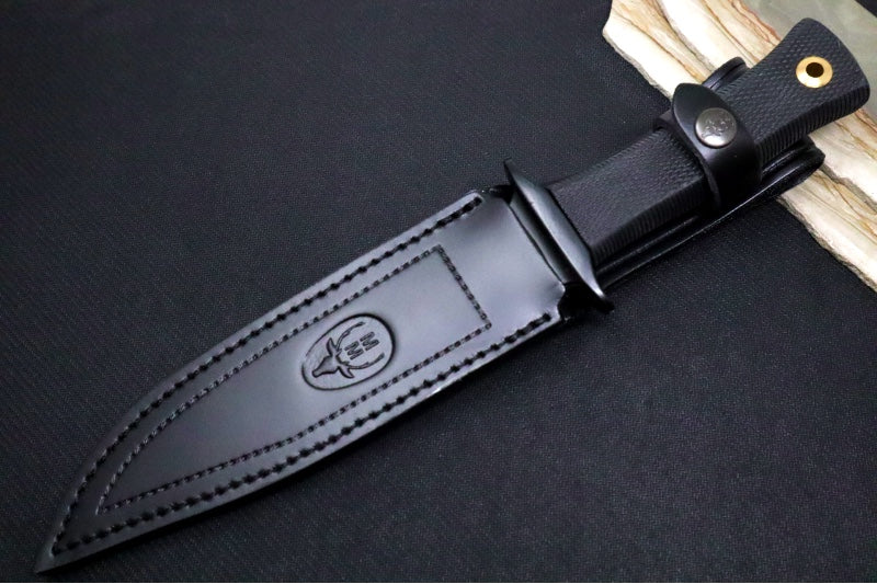 Muela Knives SCORPION-18N Fixed Blade - Black Rubber Handle / Black 440C Stainless Clip Point Blade with Serrations / Black Leather Sheath