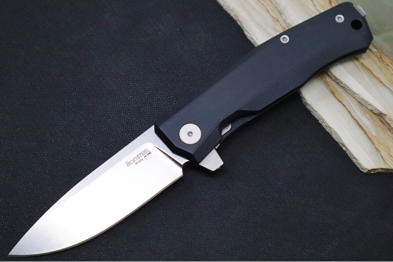 Lionsteel Myto Flipper - Stonewashed Drop Point Blade / M390 Steel / Black Anodized Aluminum Handle MT01ABS - Northwest Knives