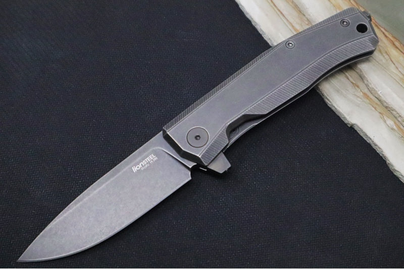 Lionsteel Myto Flipper - Black Stonewashed Finish /  Drop Point Blade / M390 Steel / Black Stonewashed Anodized Aluminum Handle MT01BBW