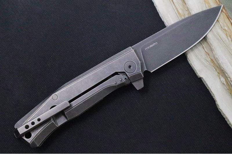 Lionsteel Myto Flipper - Black Stonewashed Finish /  Drop Point Blade / M390 Steel / Black Stonewashed Anodized Aluminum Handle MT01BBW