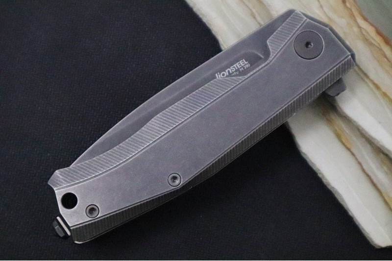 Lionsteel Myto Flipper - Black Stonewashed Finish /  Drop Point Blade / M390 Steel / Black Stonewashed Anodized Aluminum Handle MT01BBW
