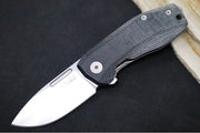 Lionsteel Nano Flipper - Stonewashed Finish / Drop Point Blade / M390 Steel / Black Canvas Micarta Handle NA01CVB - Northwest Knives