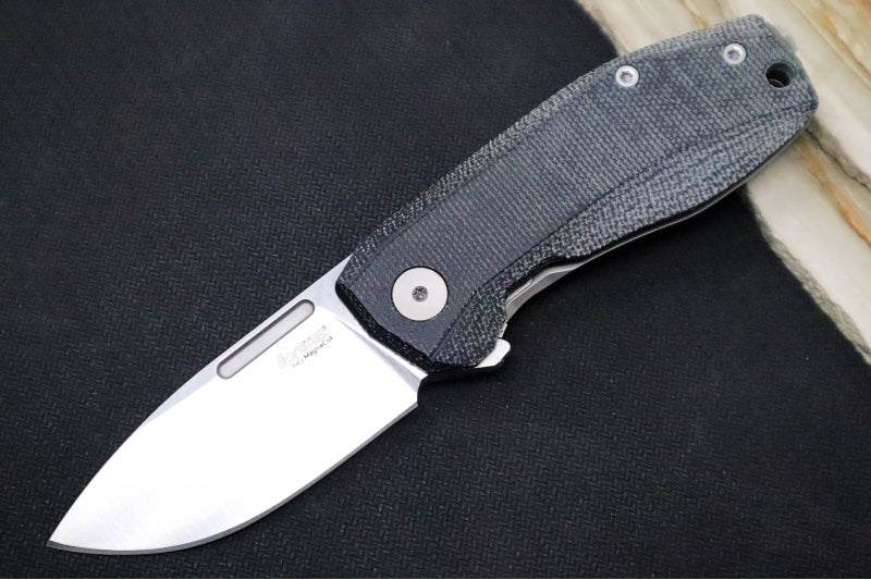 Lionsteel Nano Flipper - Stonewashed Finish / Drop Point Blade / M390 Steel / Black Canvas Micarta Handle NA01CVB - Northwest Knives