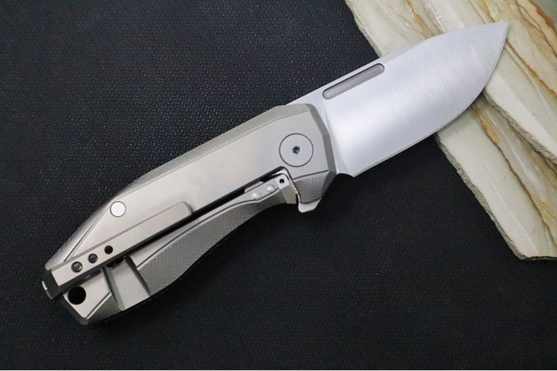 Lionsteel Nano Flipper - Stonewashed Finish / Drop Point Blade / M390 Steel / Black Canvas Micarta Handle NA01CVB