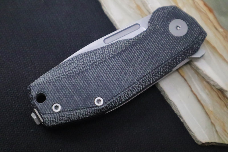 Lionsteel Nano Flipper - Stonewashed Finish / Drop Point Blade / M390 Steel / Black Canvas Micarta Handle NA01CVB