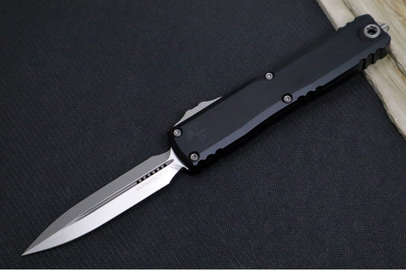 Microtech Ultratech Gen IV OTF - Stonewash Finish / Dagger Blade / Black Anodized Aluminum Handle 11224-10