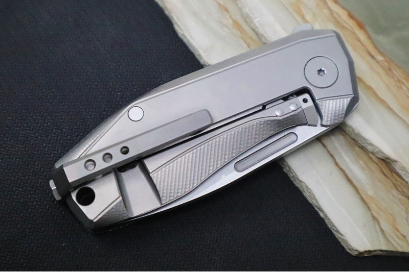 Lionsteel Nano Flipper - Stonewashed Finish / Drop Point Blade / M390 Steel / Black Canvas Micarta Handle NA01CVB