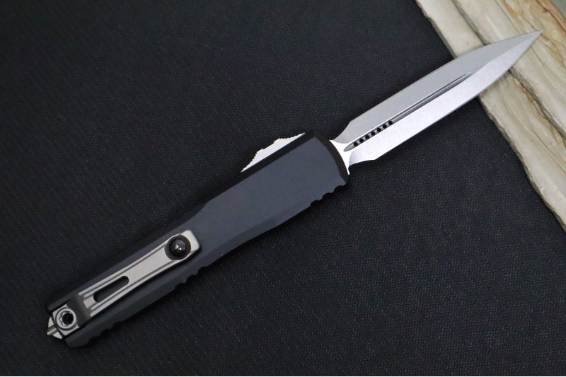 Microtech Ultratech Gen IV OTF - Stonewash Finish / Dagger Blade / Black Anodized Aluminum Handle 11224-10