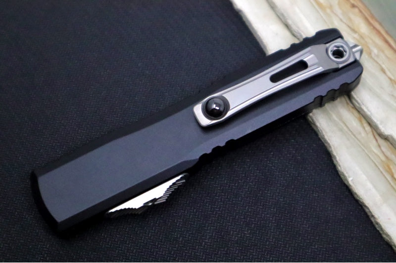 Microtech Ultratech Gen IV OTF - Stonewash Finish / Dagger Blade / Black Anodized Aluminum Handle 11224-10