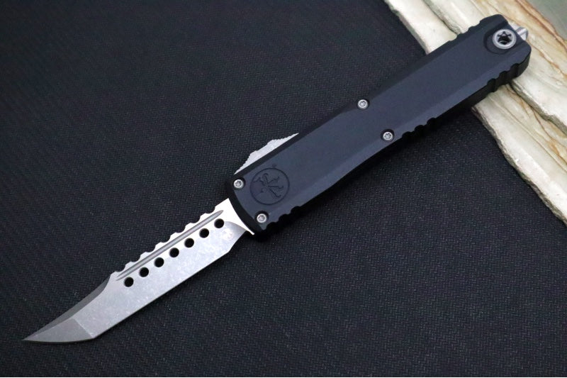 Microtech Ultratech ZBP (Zero Blade Play) OTF Signature Series - Apocalyptic Finish / Hellhound Blade / Black Anodized Aluminum Handle 1119-10APS - Northwest Knives