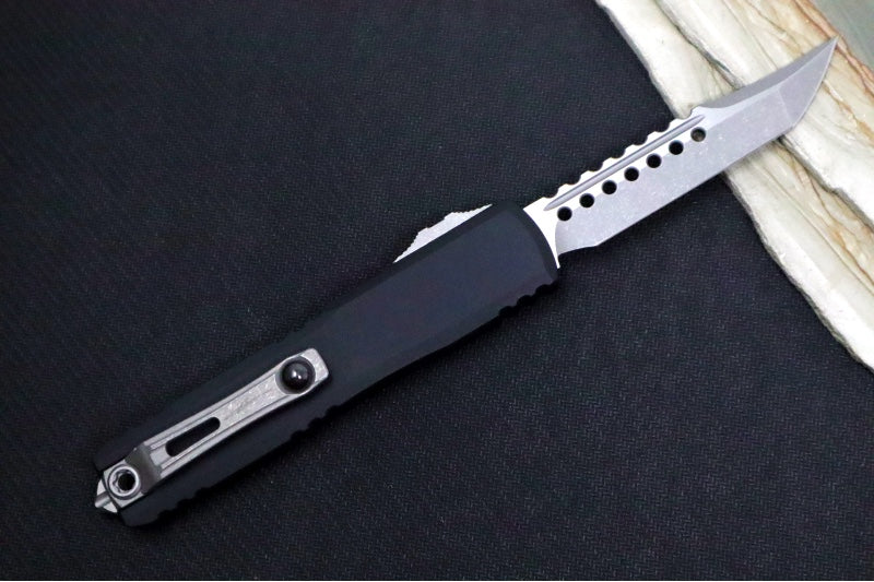 Microtech Ultratech ZBP (Zero Blade Play) OTF Signature Series - Apocalyptic Finish / Hellhound Blade / Black Anodized Aluminum Handle 1119-10APS