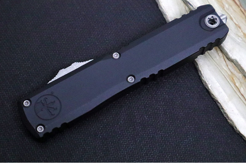 Microtech Ultratech ZBP (Zero Blade Play) OTF Signature Series - Apocalyptic Finish / Hellhound Blade / Black Anodized Aluminum Handle 1119-10APS - Northwest Knives