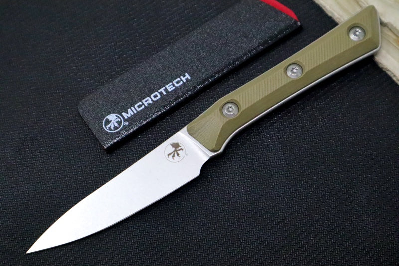 Microtech Paring Knife - M390MK Steel / Stonewashed Finish / OD Green G-10 Handle 3500-10OD