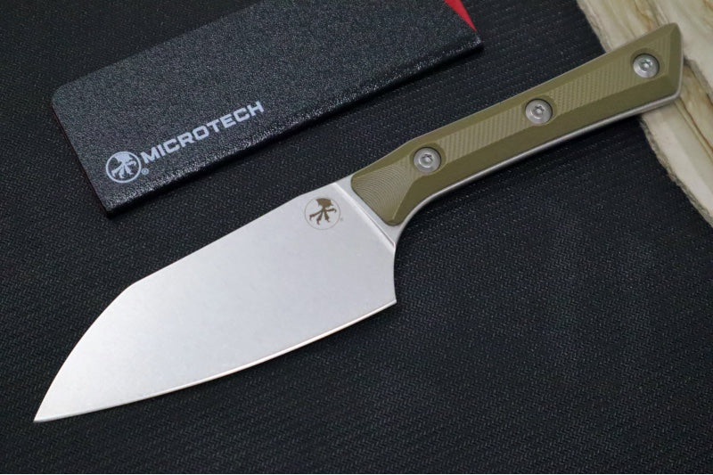 Microtech 4" Santoku Knife - M390MK Steel / Stonewashed Finish / OD Green G-10 Handle 3300-10OD