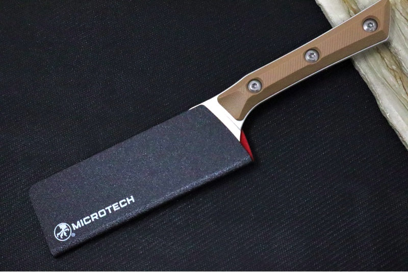 Microtech 4" Santoku Knife - M390MK Steel / Stonewashed Finish / Coyote Tan G-10 Handle 3300-10CE
