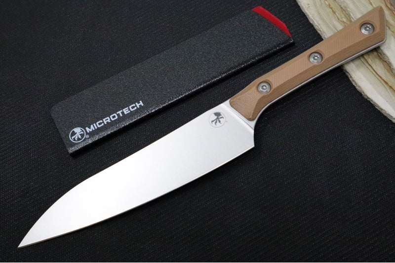Microtech Utility Knife - M390MK Steel / Stonewashed Finish / Coyote Tan G-10 Handle 3400-10CE - Northwest Knives