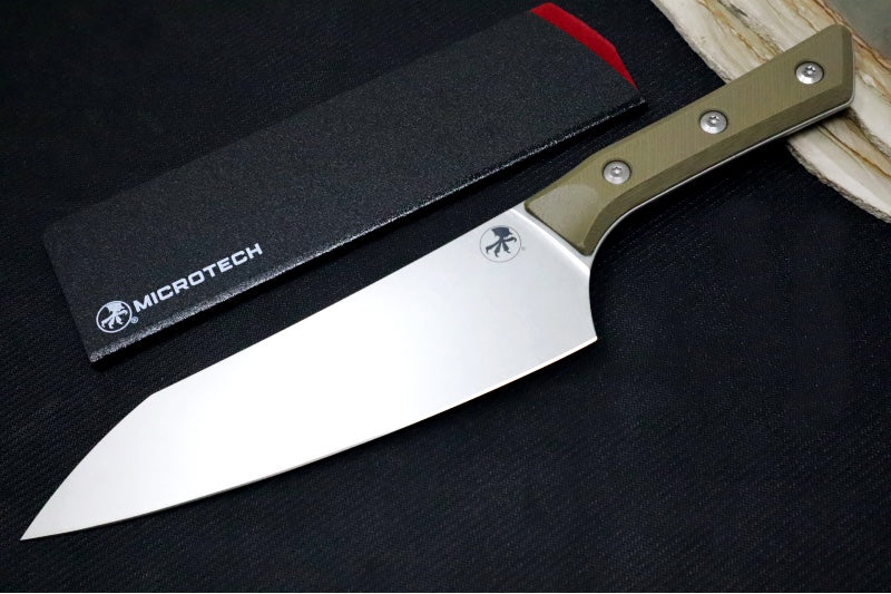 Microtech Chef's Knife - M390MK Steel / Stonewashed Finish / OD Green G-10 Handle 3000-10OD - Northwest Knives