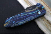 Pro Tech SBR Auto - "Starry Night" Custom G-Carta & Black Anodized Aluminum Handle / DLC Black Blade / Abalone Push Button LG423-StarryNight - Northwest Knives