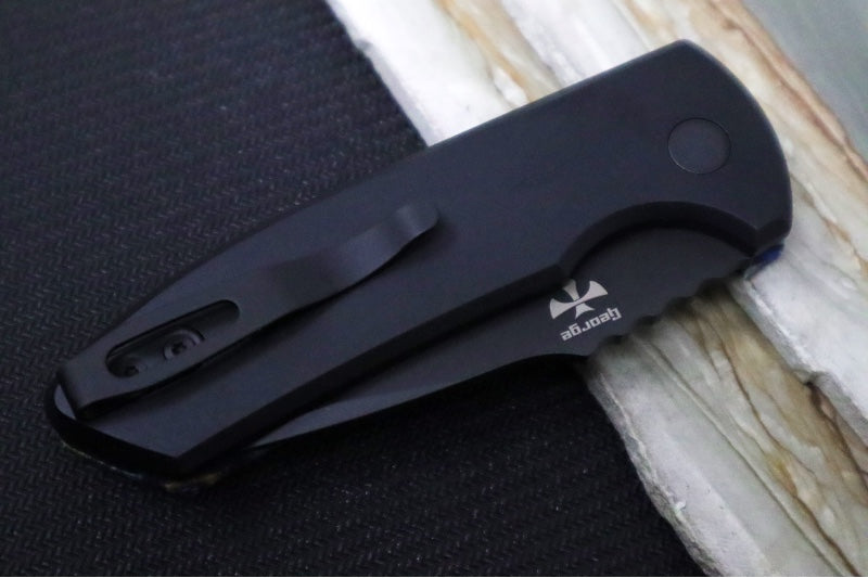 Pro Tech SBR Auto - "Starry Night" Custom G-Carta & Black Anodized Aluminum Handle / DLC Black Blade / Abalone Push Button LG423-StarryNight - Northwest Knives