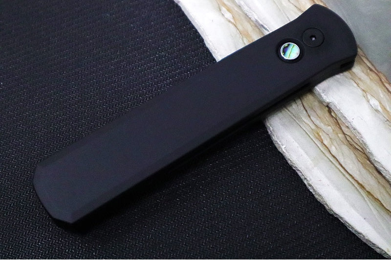 Pro Tech Godfather Auto - Black Aluminum Handle / "Sapphire Blue" PVD Blade / Ablaone Push Button 921-SB